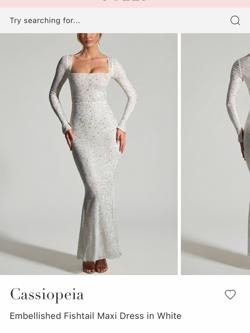 Oh Polly White Embellished Long Sleeve Fishtail Maxi Dress